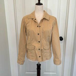 Chico’s embroidery/studed yellowish/tan Jean jacket size1